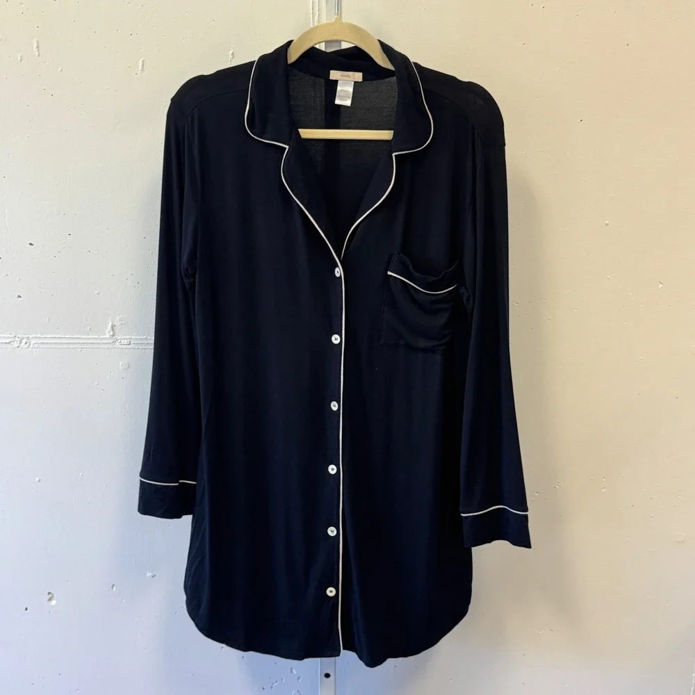 Eberjey Gisele Long Sleeve Sleep Shirt Navy Blue Modal Spandex XS Buttery Soft